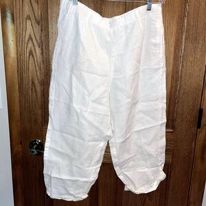 J Jill Love Linen White Beach Pants Cropped Flowy Coastal Neutral Lagenlook sz L